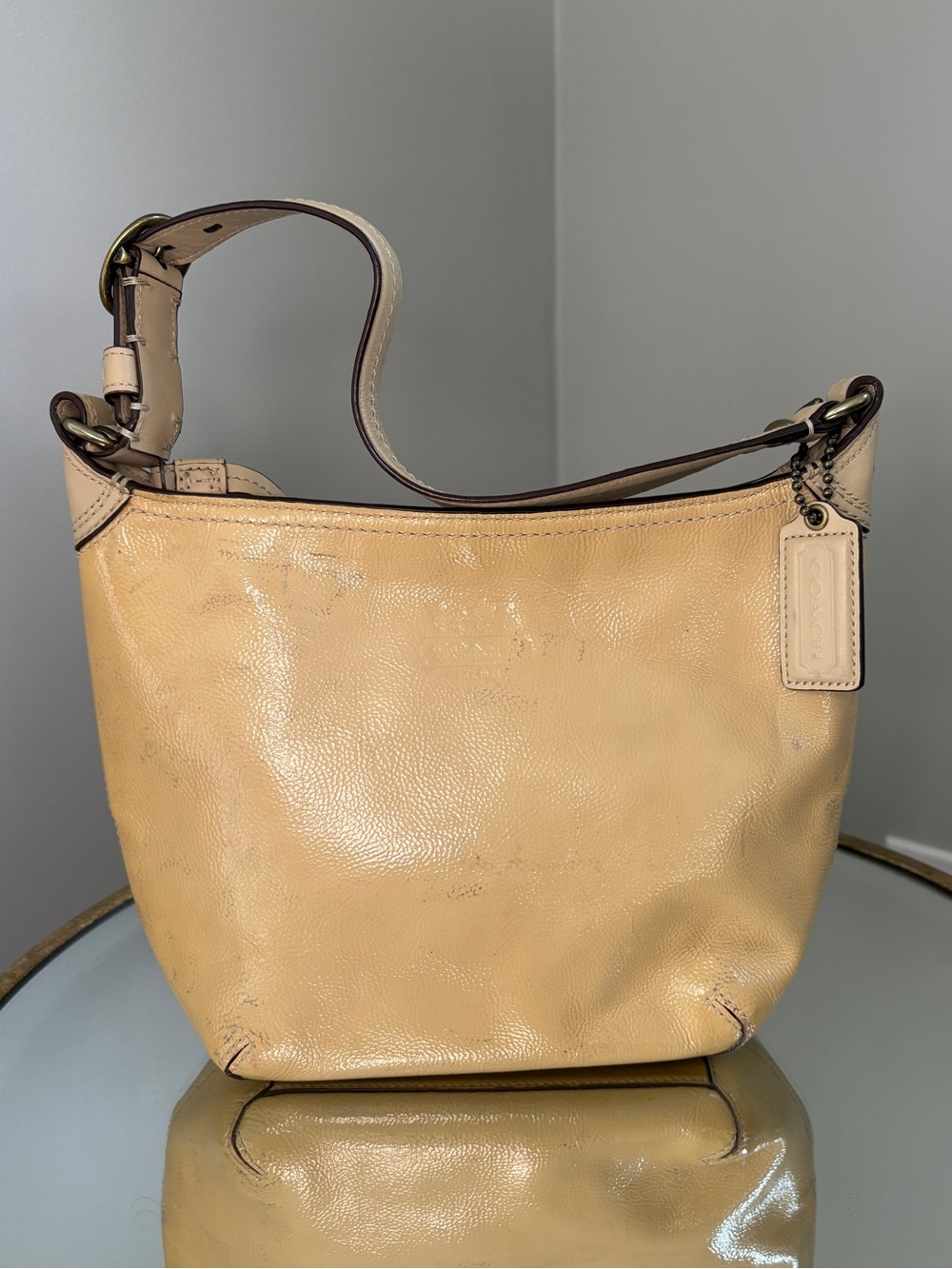 Coach Beige Patent Leather Shoulder Bag